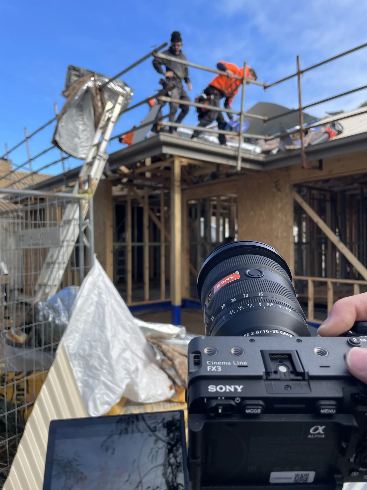 Film crew on location, behind the scenes